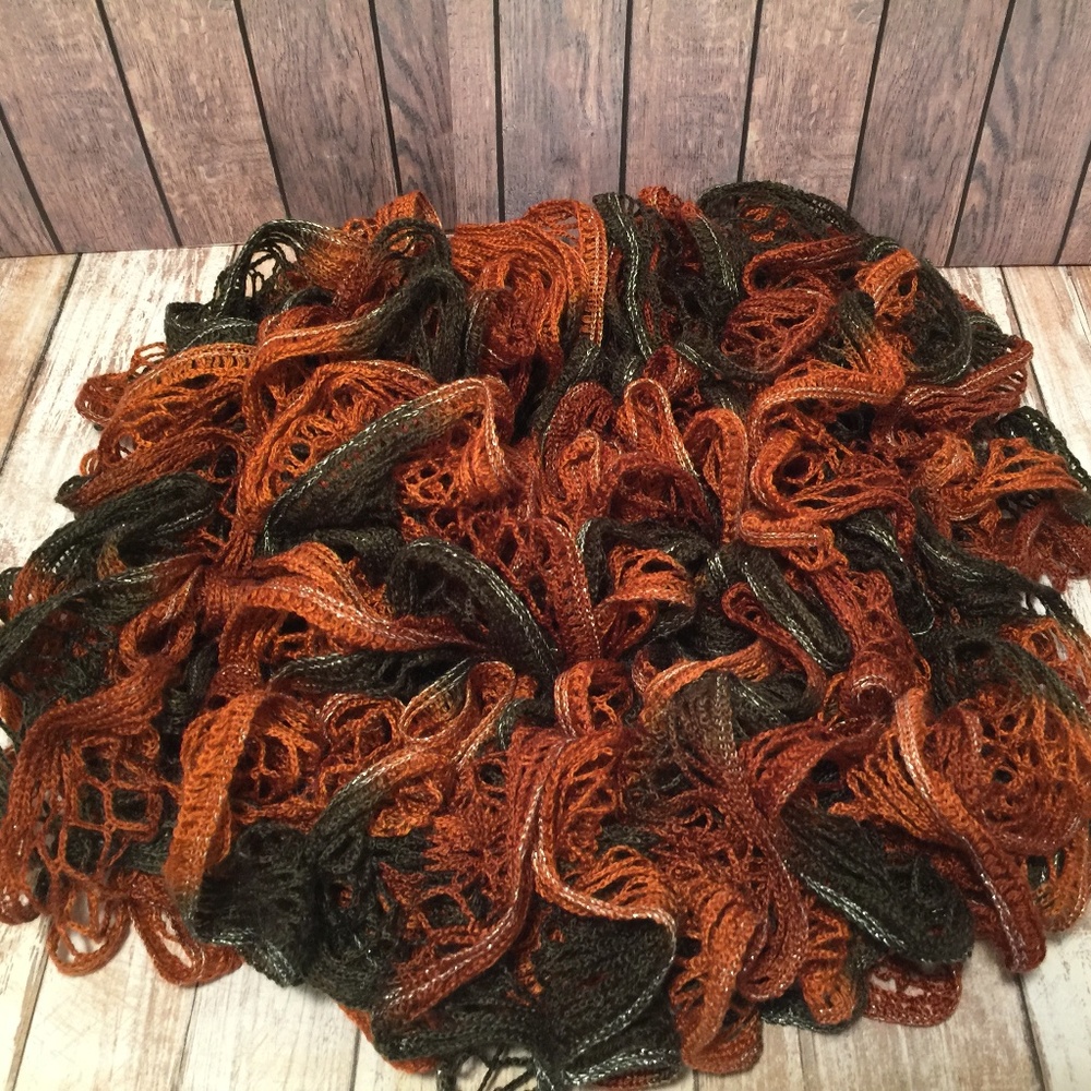 Handmade Scarf orange brown ruffle Fall